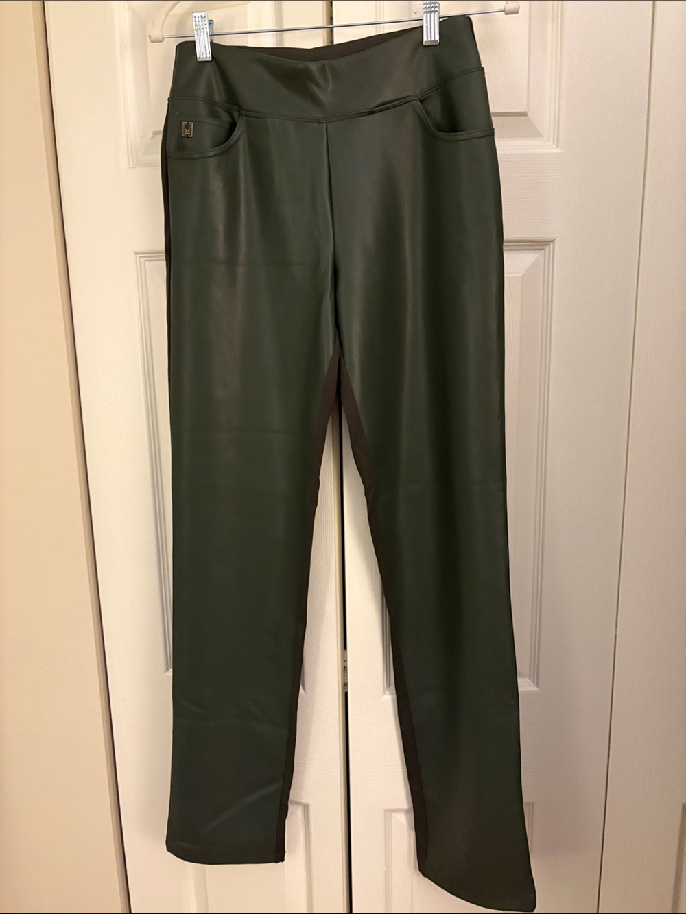 Belle by Kim Gravel Olive Green Faux Leather Ponte Pants